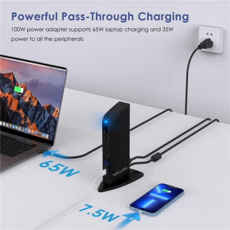 WAVLINK UG39PD1 13 in 1 Type-C Triple Monitors 4K HD Docking Station, Plug:UK Plug - Image 6