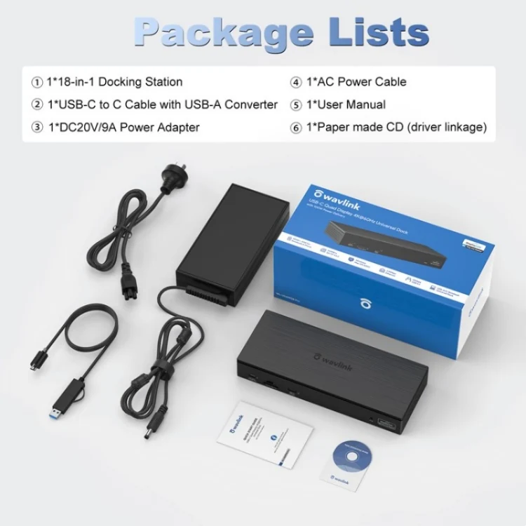 WAVLINK UG69PD8 Pro 18-in-1 DP / HD 5K Quadruple Display USB C Universal Docking Station, Plug:UK Plug - Image 10