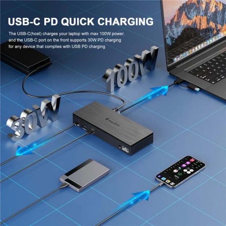 WAVLINK UG69PD8 Pro 18-in-1 DP / HD 5K Quadruple Display USB C Universal Docking Station, Plug:UK Plug - Image 6